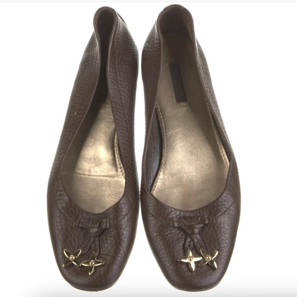Louis Vuitton Brown Leather Ballet Flats Size 38.5 US Size 8 - Picture 1 of 5